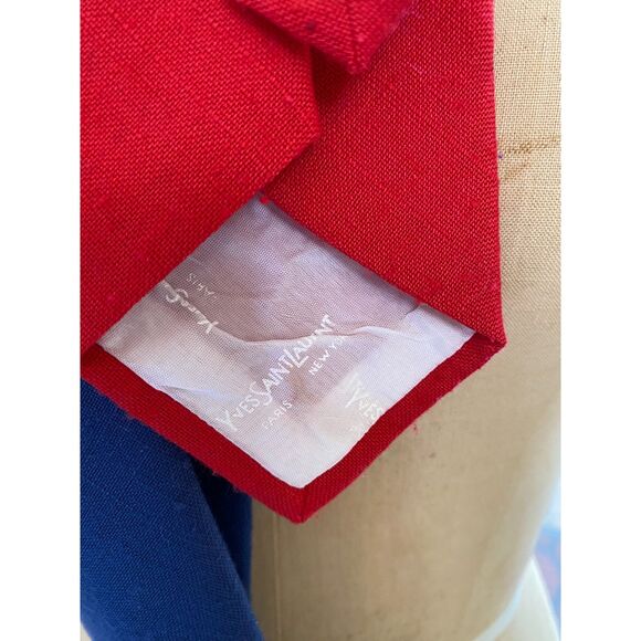 2 VTG Yves Saint Laurent NY Paris Solid Red Blue Slub Fabric Necktie Made in USA - Picture 9 of 13